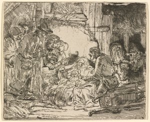 A Pásztorok imádása: a lámpával alkotó: Rembrandt van Rijn