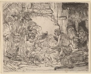 A Pásztorok imádása: a lámpával alkotó: Rembrandt van Rijn