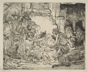 A Pásztorok imádása, a lámpával, kb. 1654. alkotó: Rembrandt van Rijn