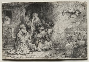 Tóbit családjából távozó angyal alkotó: Rembrandt van Rijn