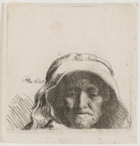 A művész édesanyja: csak a fej, teljes arc alkotó: Rembrandt van Rijn