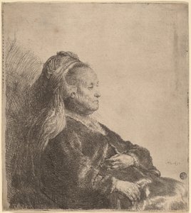 A művész anyja ülve, keleti fejdíszben alkotó: Rembrandt van Rijn