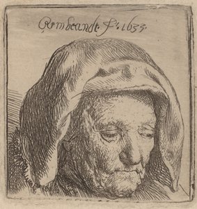A művész anyja vászon fejdísszel, lenéz, 1633. alkotó: Rembrandt van Rijn