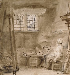 A Művész Stúdiója, 1659 (toll és két árnyalatú barna tinta, szürkésbarna mosás, néhány fehér javítás) alkotó: Rembrandt van Rijn