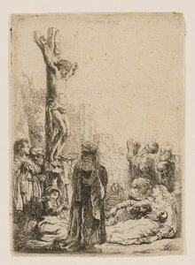 A keresztre feszítés: kis tányér alkotó: Rembrandt van Rijn