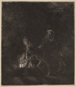 A menekülés Egyiptomba: egy éjszakai darab alkotó: Rembrandt van Rijn