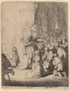 A bemutató a templomban az angyallal: Kistányér alkotó: Rembrandt van Rijn