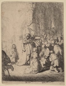 A templomi bemutatás az angyallal: kis táblakép alkotó: Rembrandt van Rijn