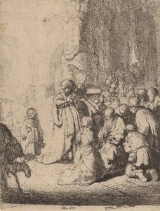 A bemutató a templomban az angyallal: Kistányér, 1630. alkotó: Rembrandt van Rijn