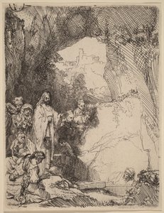 Lázár feltámasztása: kis tál alkotó: Rembrandt van Rijn