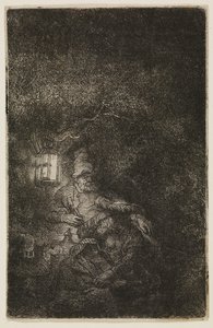Pihenés a repülőúton (éjszakai darab) alkotó: Rembrandt van Rijn