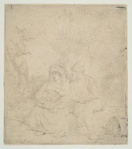 A többi az egyiptomi repülésben, enyhén bevésve, 1645. alkotó: Rembrandt van Rijn