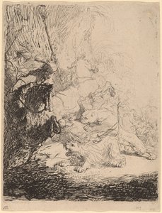 A kis oroszlánvadászat (két oroszlánnal) alkotó: Rembrandt van Rijn