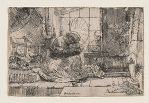 A Szűz és a Gyermek macskával és kígyóval alkotó: Rembrandt van Rijn