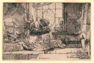 Szűz és gyermek a macskával és Józseffel az ablakban alkotó: Rembrandt van Rijn