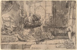 A Szűz és a Gyermek a macskával és a kígyóval alkotó: Rembrandt van Rijn