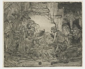 A pásztorok imádata: a lámpával alkotó: Rembrandt van Rijn