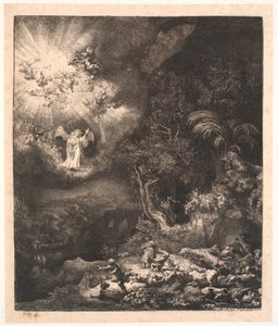 Az angyal megjelenik a pásztoroknak alkotó: Rembrandt van Rijn
