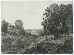 A menekülés Egyiptomba: átdolgozott metszet Seghers művéből alkotó: Rembrandt van Rijn