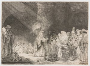 A bemutató a templomban: hosszúkás nyomtatás alkotó: Rembrandt van Rijn