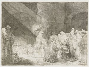 A templomban való bemutatás: hosszúkás nyomat alkotó: Rembrandt van Rijn