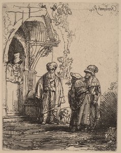 Három keleti alak (Jákób és Lábán) alkotó: Rembrandt van Rijn