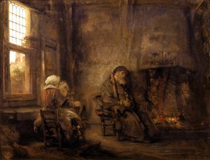 Tobit és Anna fiuk hazatérésére várnak, 1659 alkotó: Rembrandt van Rijn