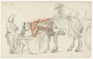 Két ló egy pihenőhelyen alkotó: Rembrandt van Rijn