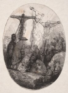 Keresztre feszítés két tolvaj között (ovális tábla) alkotó: Rembrandt van Rijn