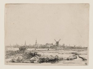 Kilátás Amszterdamból alkotó: Rembrandt van Rijn