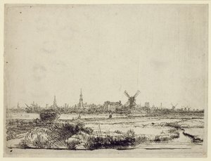 Amszterdam látképe, 1640 körül alkotó: Rembrandt van Rijn