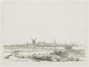 Kilátás Amszterdamból a Kadijk felől alkotó: Rembrandt van Rijn