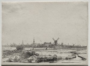 Amszterdam kilátása északnyugat felől alkotó: Rembrandt van Rijn