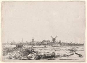 Amszterdam kilátása északnyugat felől alkotó: Rembrandt van Rijn