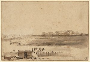 Houtewael kilátása a Sint Anthoniespoort közelében [recto] alkotó: Rembrandt van Rijn