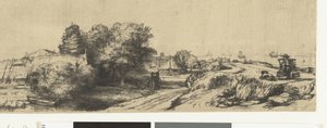 Kilátás a Diemerdijkre, tejesemberrel és nyaralóval alkotó: Rembrandt van Rijn