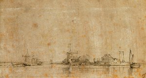 Kilátás az Amstelre az Omvalnál, balra a Diermermeer Ringvaart alkotó: Rembrandt van Rijn