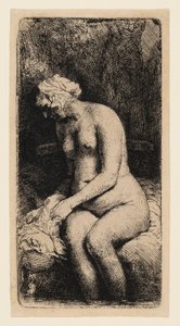 Nő fürdeti a lábát egy pataknál alkotó: Rembrandt van Rijn