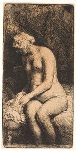 Nő fürdik a lábát egy pataknál alkotó: Rembrandt van Rijn