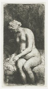 Nő fürdik a lábát egy pataknál alkotó: Rembrandt van Rijn