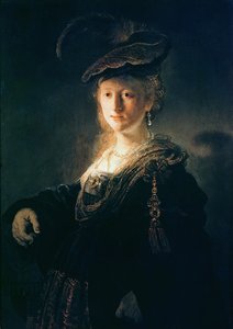 Fiatal nő díszes ruhában alkotó: Rembrandt van Rijn