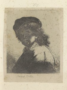 Önarckép svájcisapkóval és nyakkendővel, arc az árnyékban Recueil de quatre-vingt-cinq estampes originales (sorozat címe) alkotó: Rembrandt van Rijn