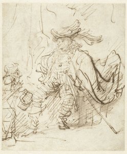 Ülő színész a Capitano szerepében alkotó: Rembrandt van Rijn
