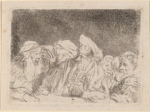 A farizeusok vitatkoznak (töredék a száz gulden nyomatból) alkotó: Rembrandt van Rijn and William Baillie
