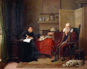 Galileo Galilei (1564-1642) Arcetriben diktálja megfigyeléseit titkárának (festmény)