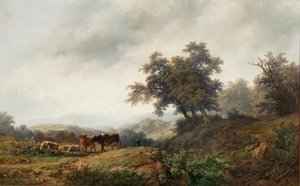 Nyílt táj tehenekkel és pásztorral alkotó: Remigius Adrianus Haanen