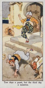 Keleti közmondás: Két nap vendég, de harmadik nap kellemetlenség (színes litho) alkotó: René Bull