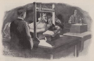 Lövedék keresése a röntgenkészülékkel a katonai kórházban, Pietermaritzburg, Natal, Dél-Afrika, búr háború alkotó: René Bull