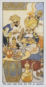 A szegények élelmet keresnek, a gazdagok az étvágyat (színes litho) alkotó: René Bull