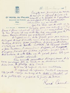 "A Bar du Chateau ülésének teljes dossziéja" levele alkotó: René Crevel